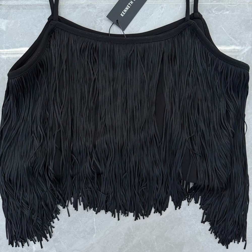 Women’s Kenneth Cole Fringe Tassel Cropped Tank Top Festival Party Size Large - Picture 8 of 14